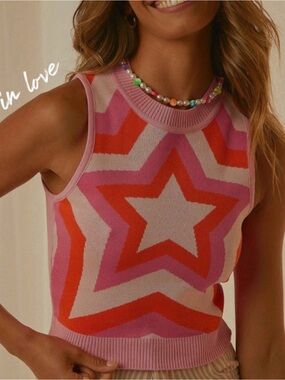 Peppermayo Star Knit Tank Top - Pink & Red